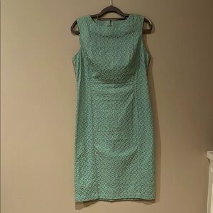 Flattering  Mint Green & Cream Embroidered Sleeveless Dress